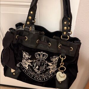 Juicy Couture Black Velvet Tote with Crystal Heart Charm